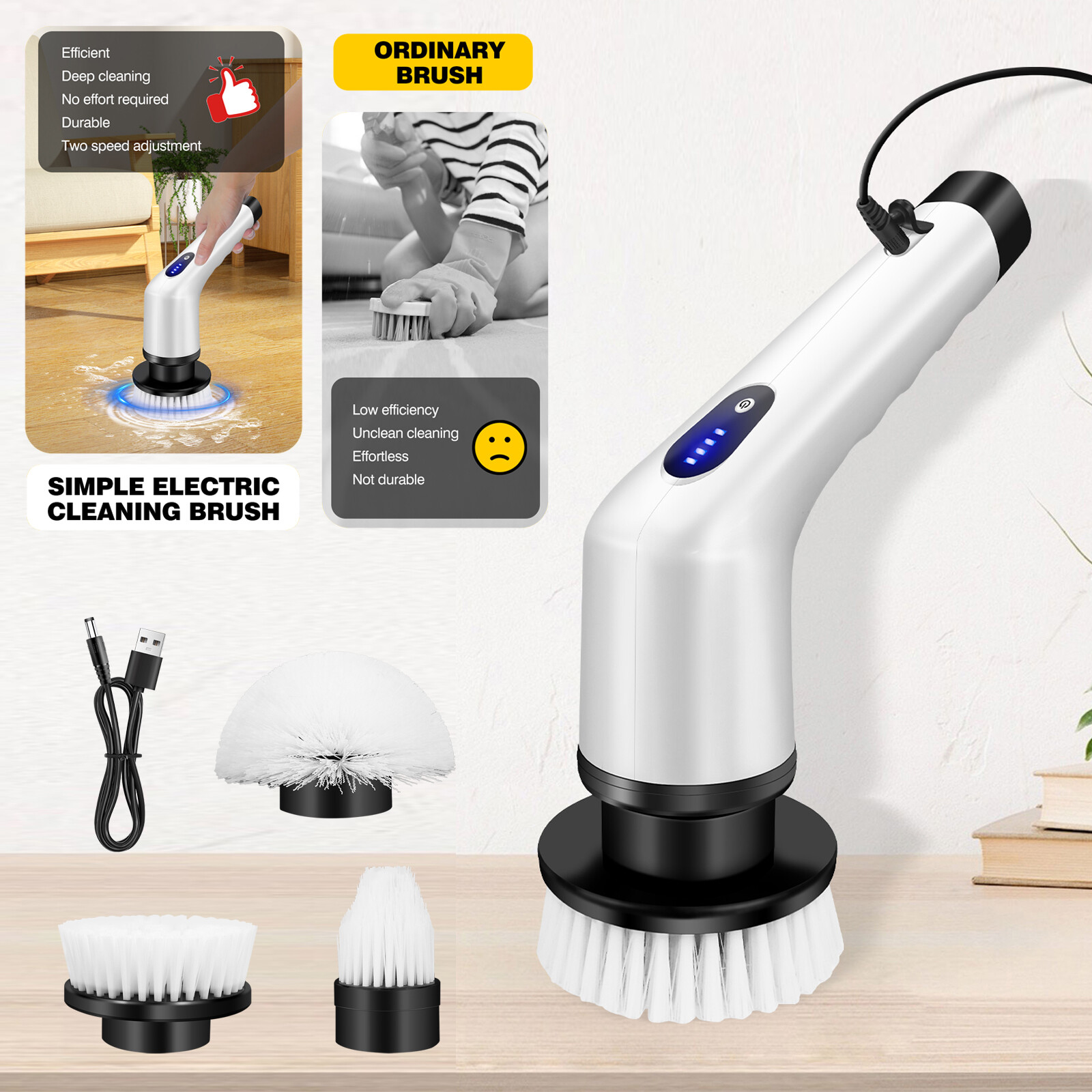 1500mAh Electric Spin Scrubber Cordless Bathtub Power Scrubber Cleaning Brush