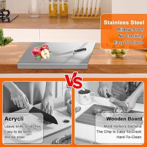 Stainless Steel Cutting Board with Lip for Kitchen Chopping Boards for Counterto
