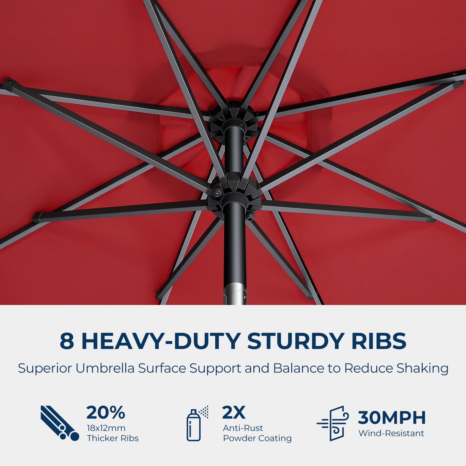 Patbrela HY11LS 9FT Patio Umbrella Solar Lighted Outdoor Umbrella with LED