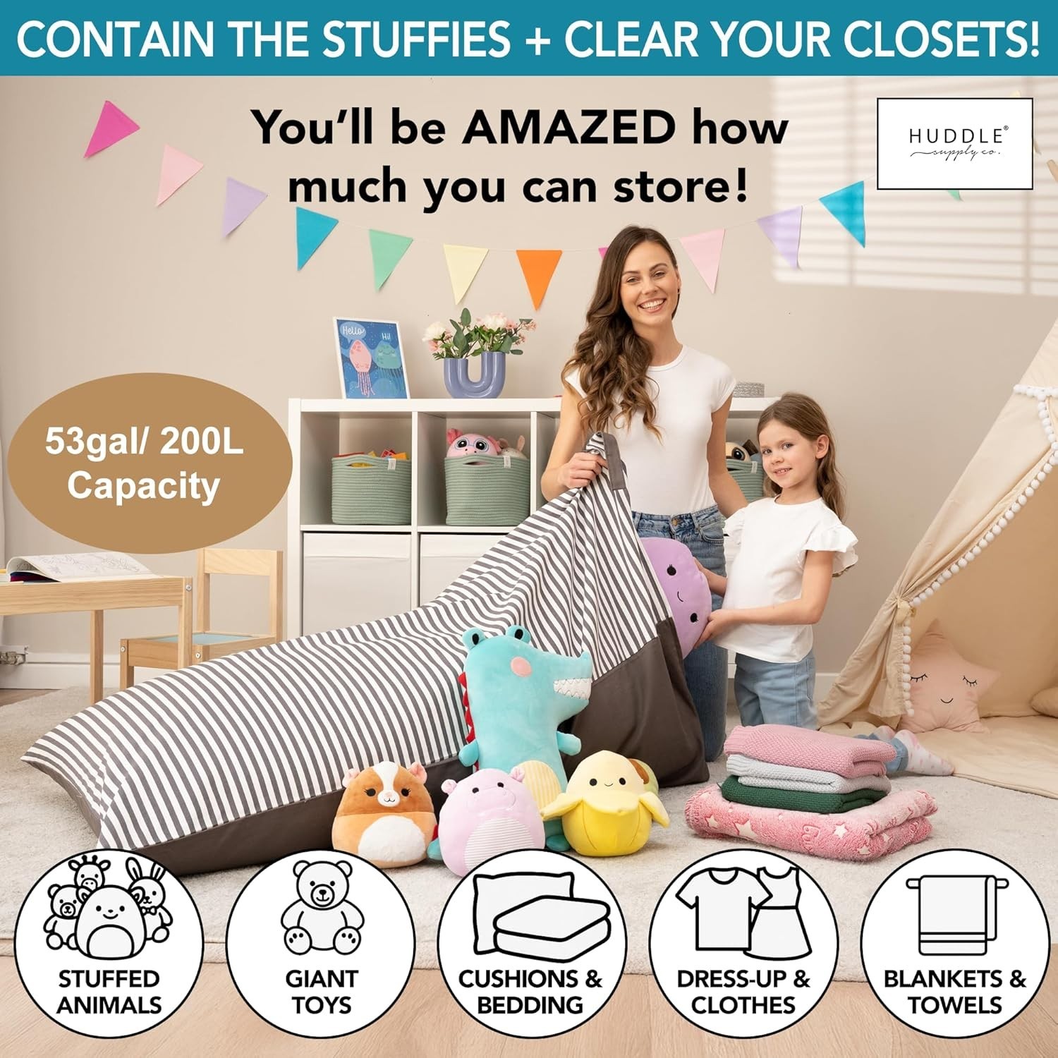 Original Stuffed Animal Bean Bag for Storage(No Filler) for Kids Teens & Adults