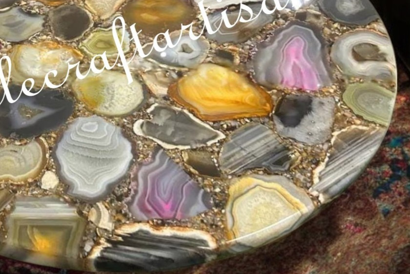 Handmade Mix Agate Round Table Top: Mid Century Modern Furniture for Home Decor