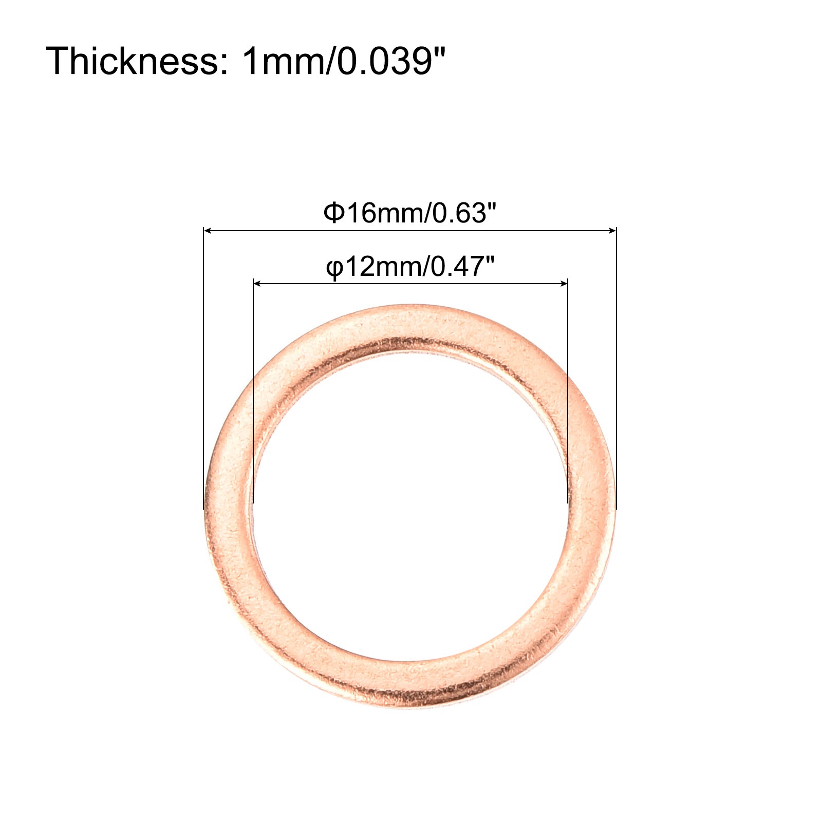 22 Pcs Flat Copper Washers 12x16x1mm Copper Flat Sealing Ring Washers