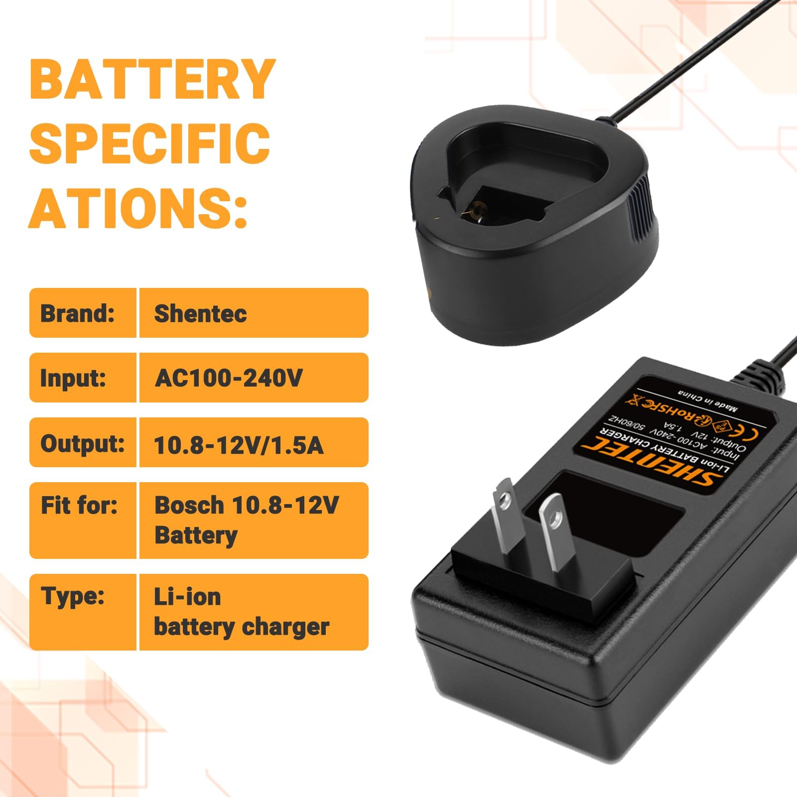 10.8V and 12V 3.5Ah Battery Charger Compatible with Bosch BAT411