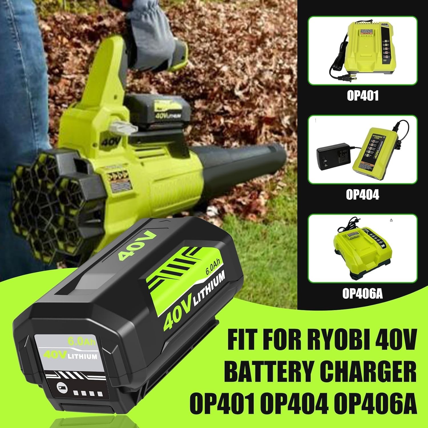4x 40V Battery For Ryobi 40 Volt Lithium Ion OP4030 OP4050 OP40602 OP40261 6.0Ah
