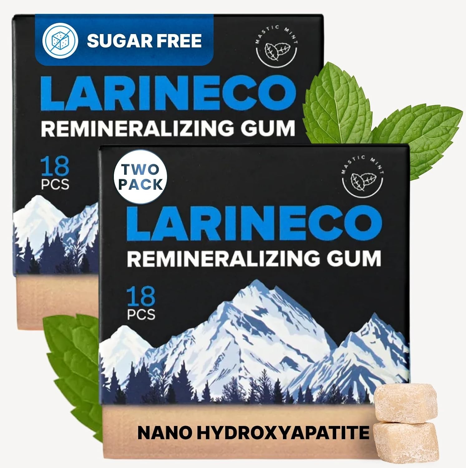 2Pack Larineco Remineralizing 36 Gum w/Nano Hydroxyapatite & Xylitol Mastic Mint