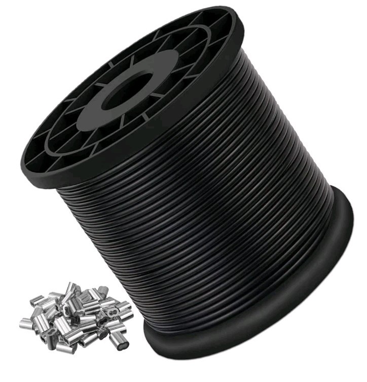Vinyl Coated Wire Rope 304 Stainless Steel Coated Wire Cable-Black, 1/16″ OD to