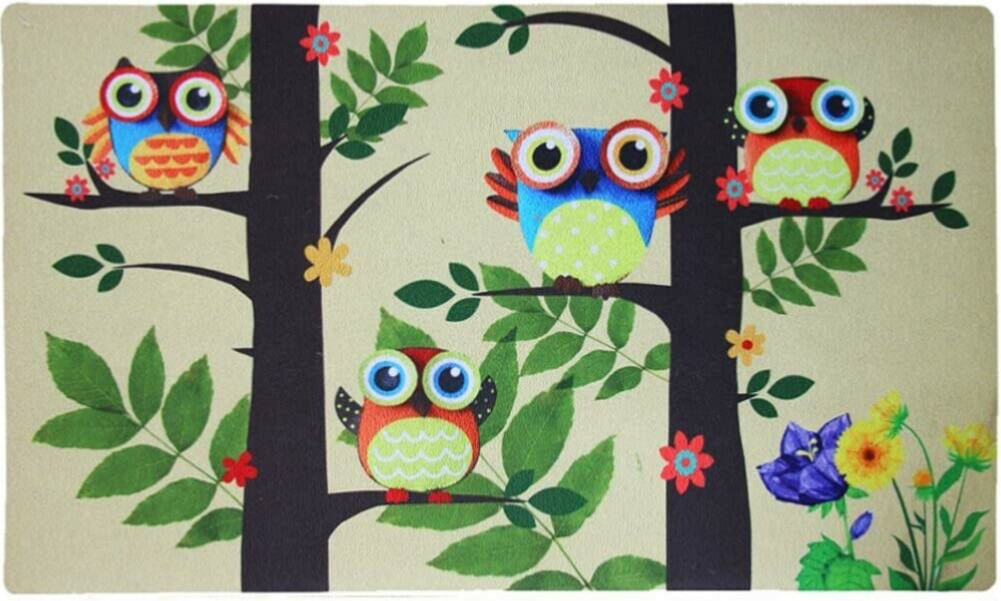 Easy to Clean Low Profile Mat for Entry Patio Garage High Traffic Areas owl tree