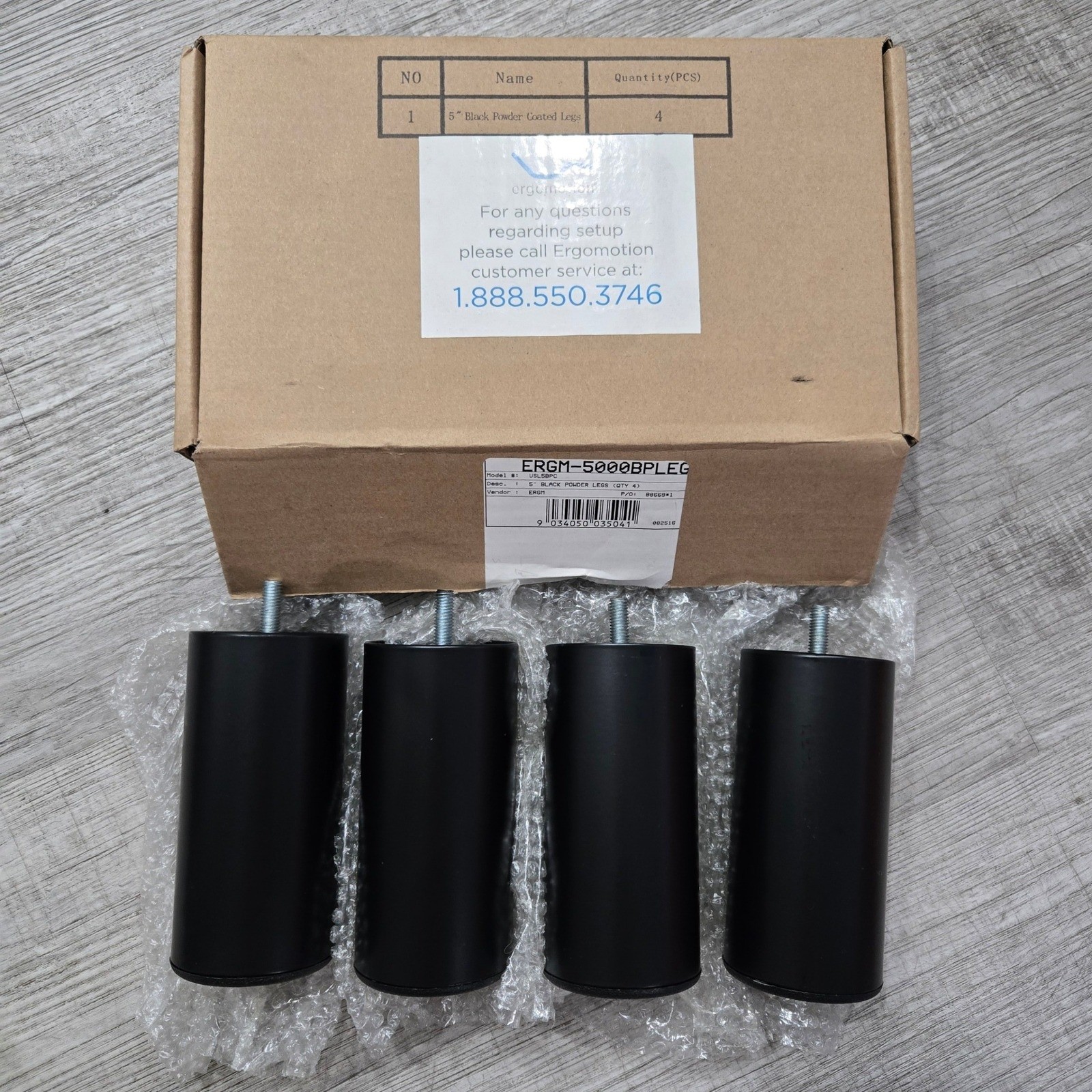 OEM Ergomotion Bed Legs 5″ Black Powder Coated 4-Pack ERGM-5000BPLEG USL5BPC New