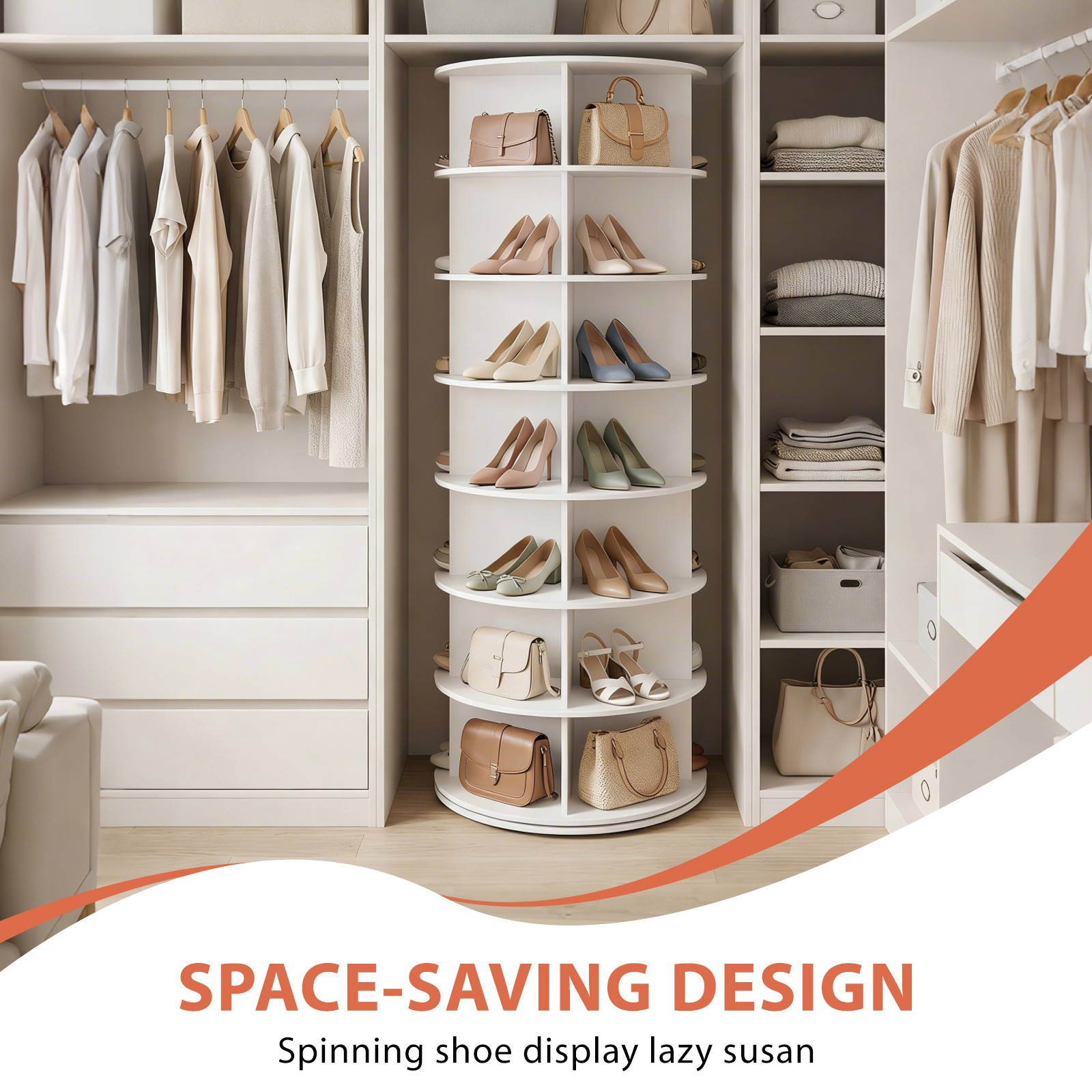 7 Tier Rotating Shoe Rack Tower Organizer Revolving 360 White Shoe Rack Storage