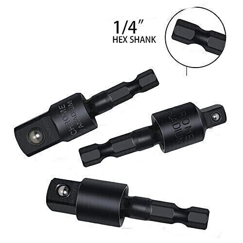 Socket Adapter Set Hex Shank to 1/4″ 3/8″ 1/2″ Impact Driver Drill 3 Pcs Size