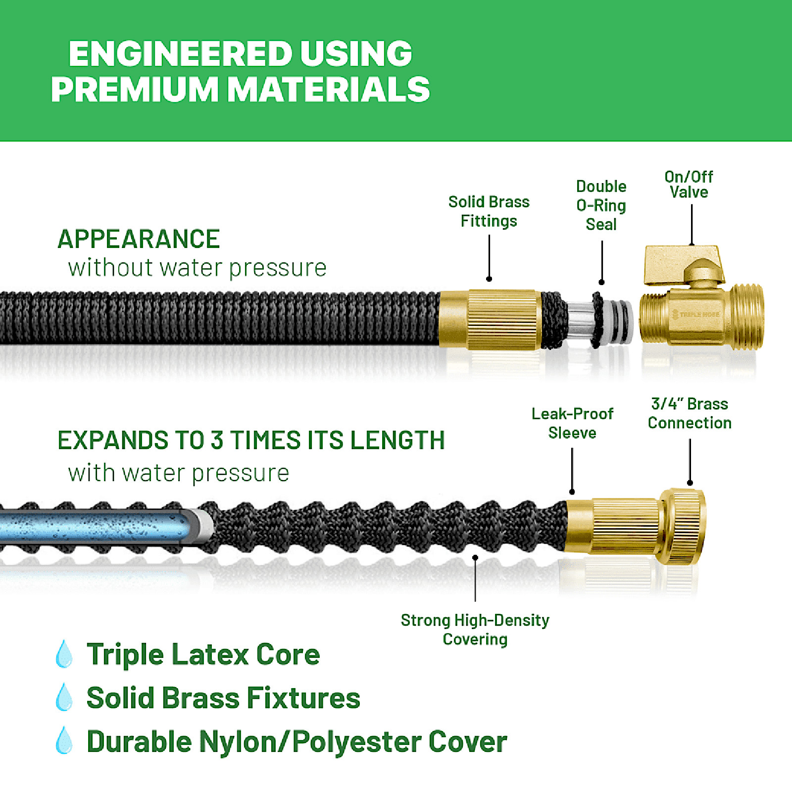 Expandable Garden Hose Pipe Flexible Water Hose w Spray Nozzle 25, 50, 75, 100FT