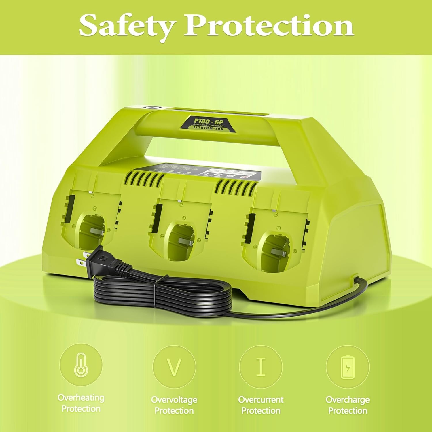 6-Port Fast Charger for Ryobi P135/P117 18V Li-Ion Battery w/ 6 LED Indicators