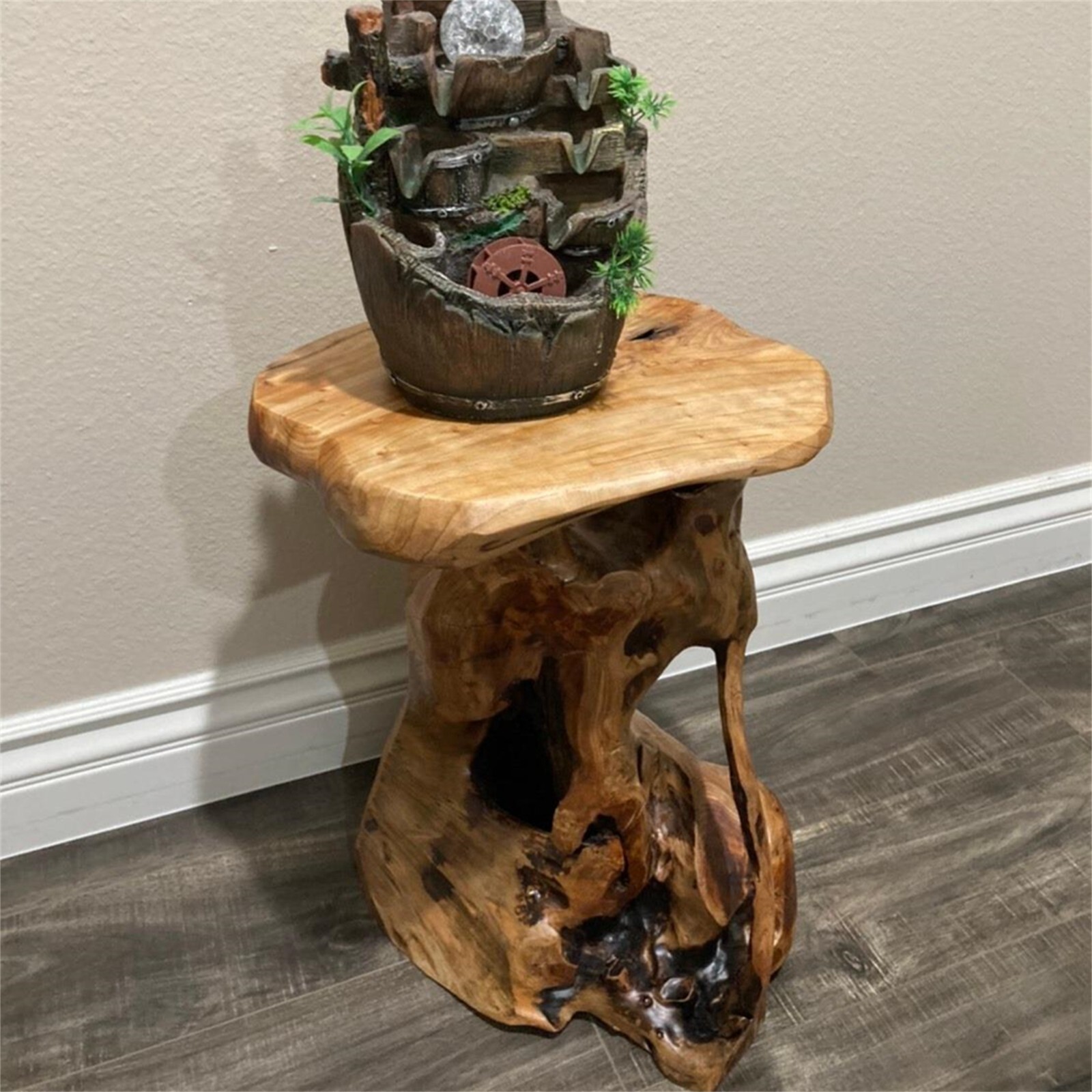 Rustic Cedar Roots Flower Stand Stool, Tree Stump Stool Side Table 19.5″ H