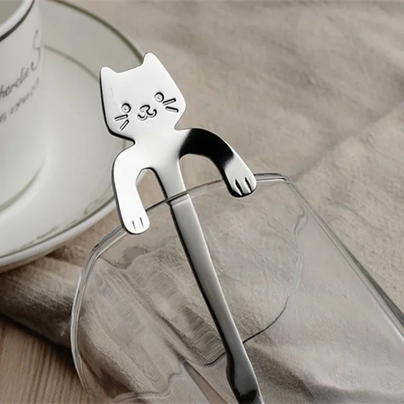Stainless Steel Mini Cute Cat Spoon for Tea Coffee Dessert Sugar Ice Cream