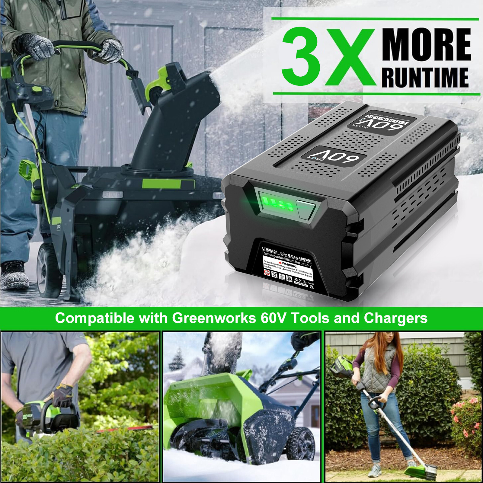 9 Ah / 5 Ah Lithium-ion Battery For Greenworks 60V PRO Max LB605 LB60A02 LB60A00