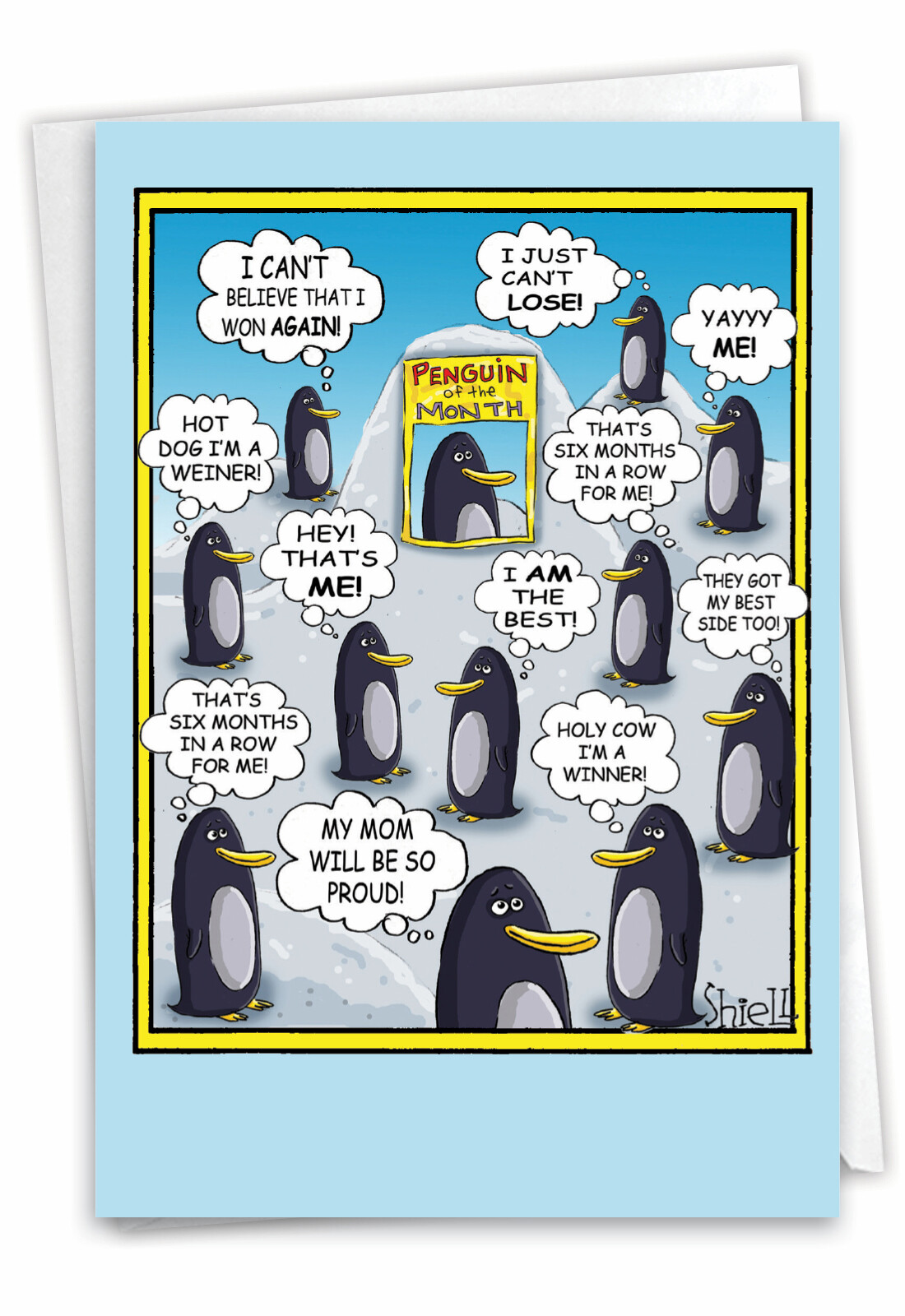 1 Funny Birthday Greeting Card – Bday Penguin of Month – w/ Envelope, US-Made