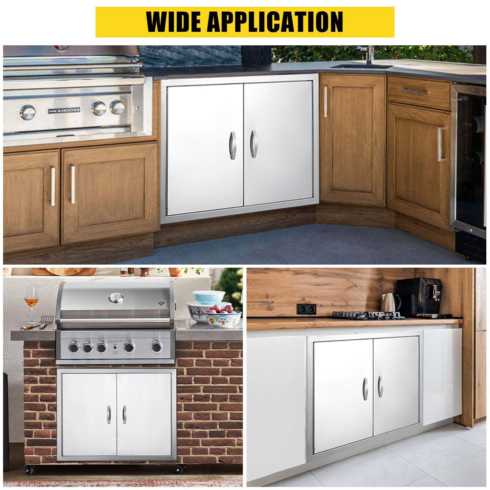 BBQ Access Door, Outdoor Grill Door Double Door Brushed Stainless Steel for BBQ