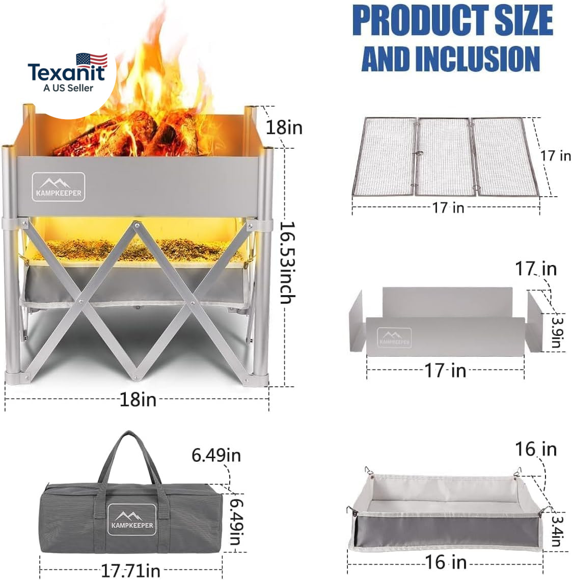 Portable Fire Pit, Outdoor Tabletop Firepit 18 Inch, 304 Stainless Steel Wood Bu