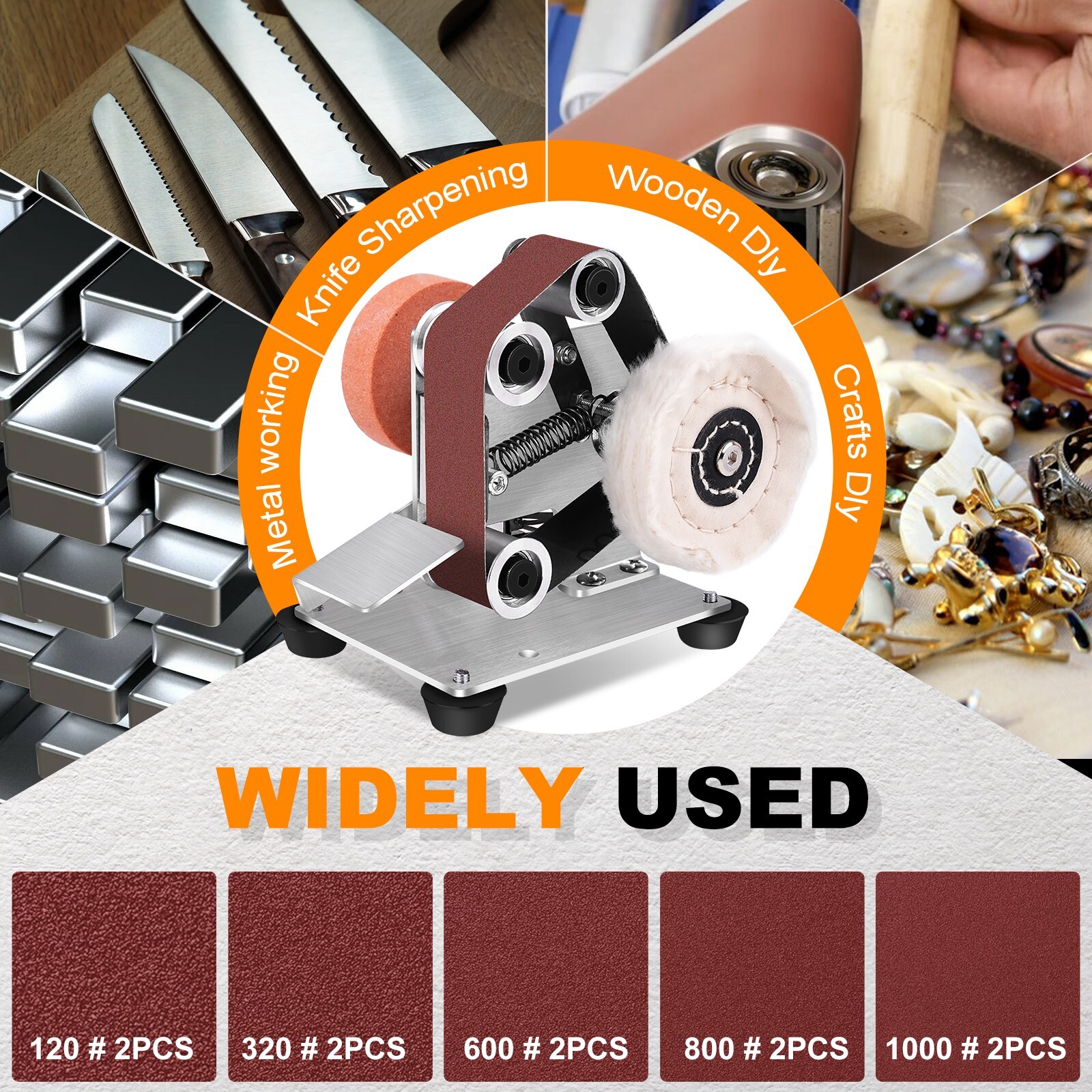 Mini Belt Sander Electric, 7-Speed, 15° Sharpener for DIY & Jewelry Making