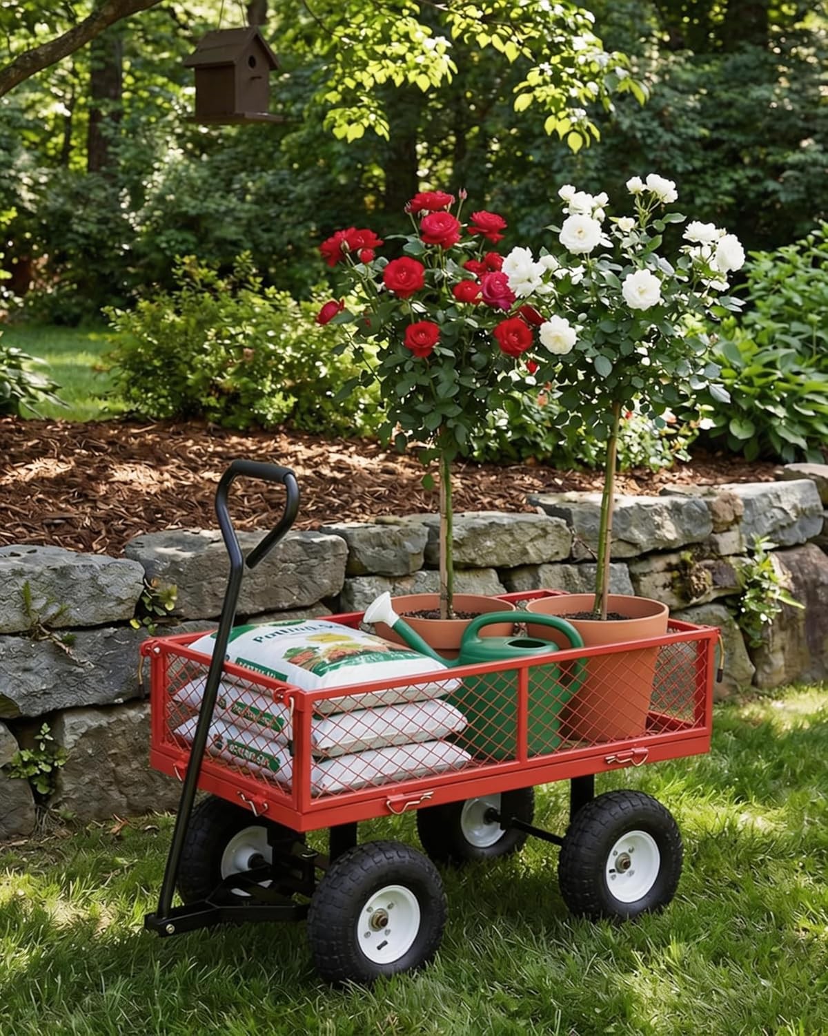 400 LBS Capacity Steel Utility Wagon with 10″ All-Terrain RED Cart, Garden