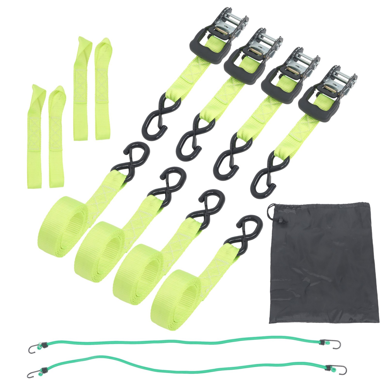 Ratchet Straps (4 Pack) – 5208 lbs Break Strength 1.6″x8′ Green Tie Down Straps