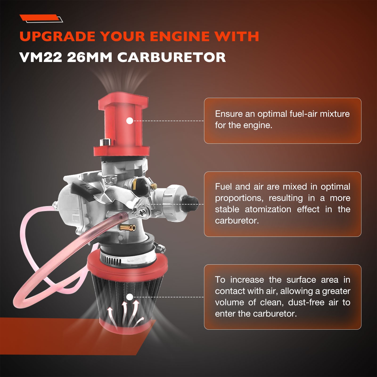 VM22 26mm Carburetor Kit For Predator 212cc GX200 196cc Clones Mini Bike Go Kart