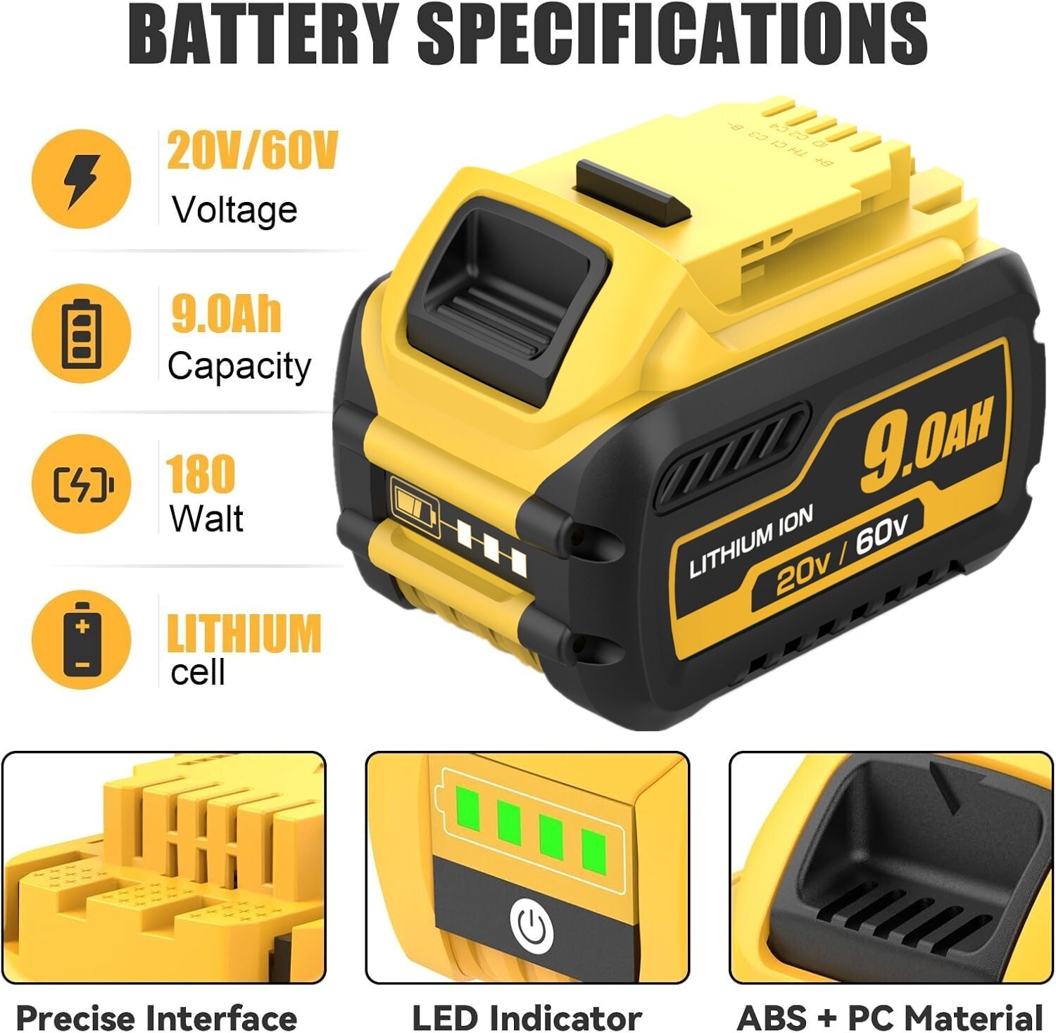 2Pack 9.0Ah for DeWalt FLEXVOLT 20V/60V MAX Battery Lithium-ion DCB609 &Charger