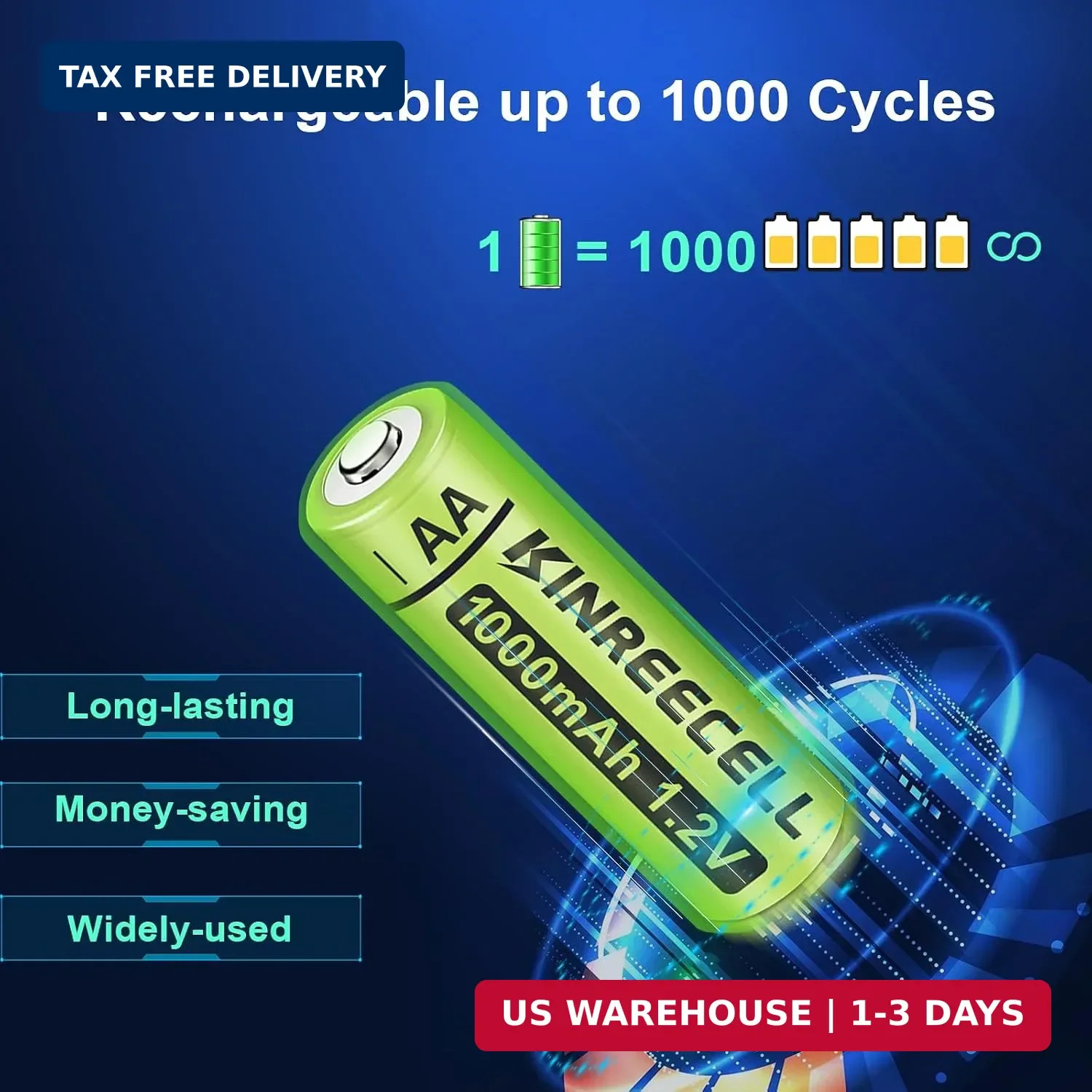 Rechargeable AA Batteries, Ni-MH Double A Solar Batteries High Capacity 1.2V Pre