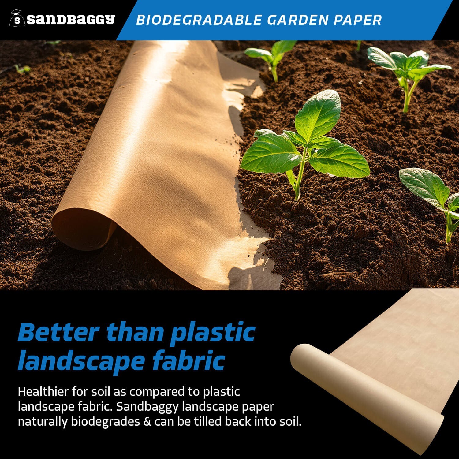 Sandbaggy Biodegradable Landscape Fabric – Garden Paper For Weeds – Made in USA