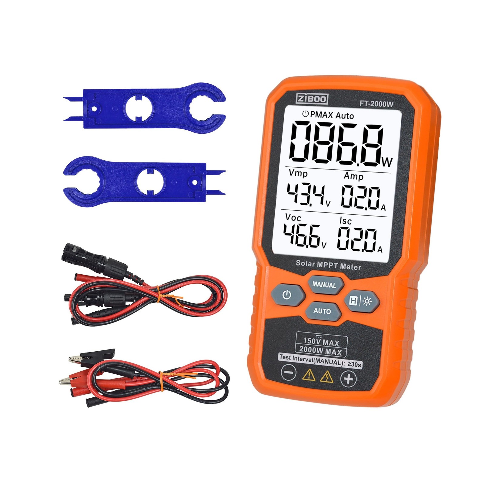 ZIBOO FT-2000W Solar Panel Tester MPPT Meter – 2000W Max Power, 150V/35A PV M…