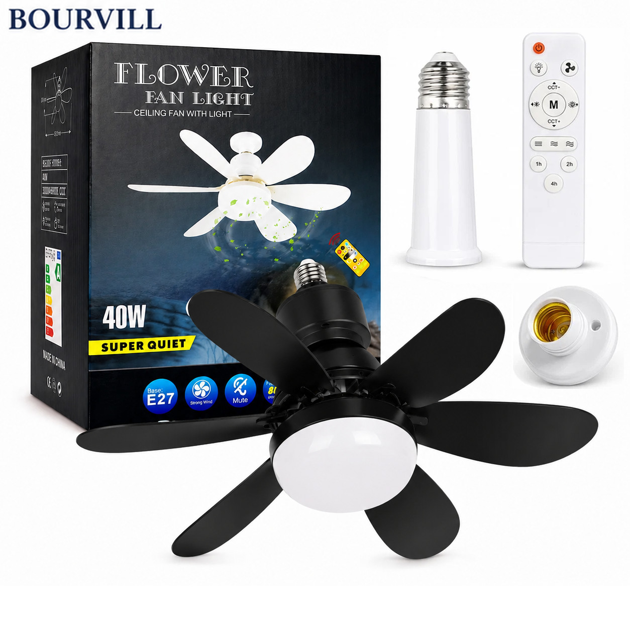 20 in Socket Ceiling Fan with Light Remote, E27 Screw In 40W Small Room Fan