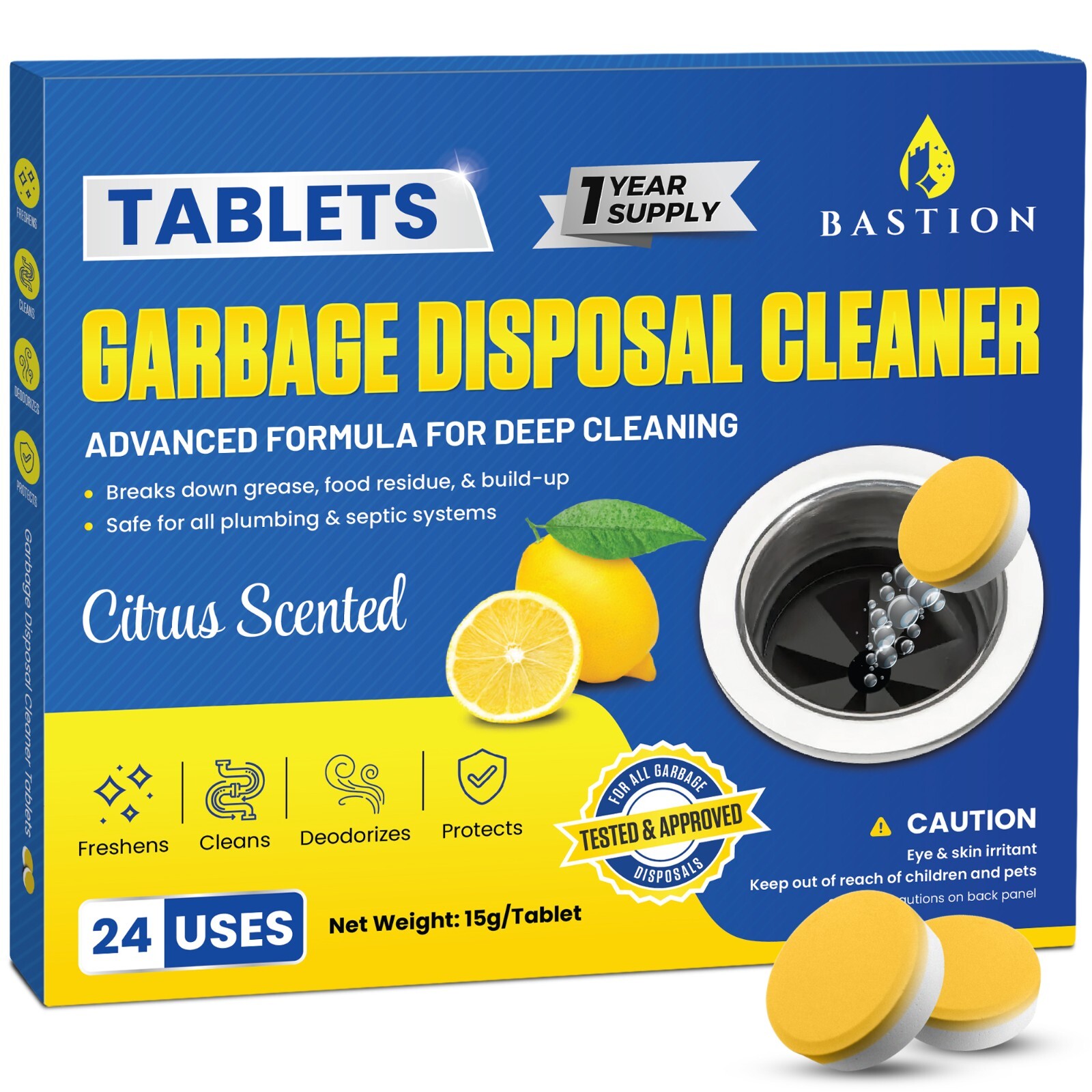 Foaming Garbage Disposal Cleaner Deodorizer Tablets – 24 Pack (1 Year Supply)