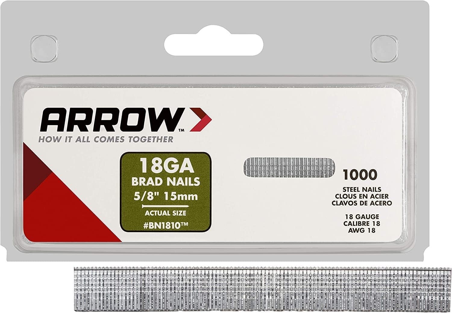 Versatile Arrow 18-Gauge Brad Nails for Indoor & Outdoor Projects, 5/8 Inch