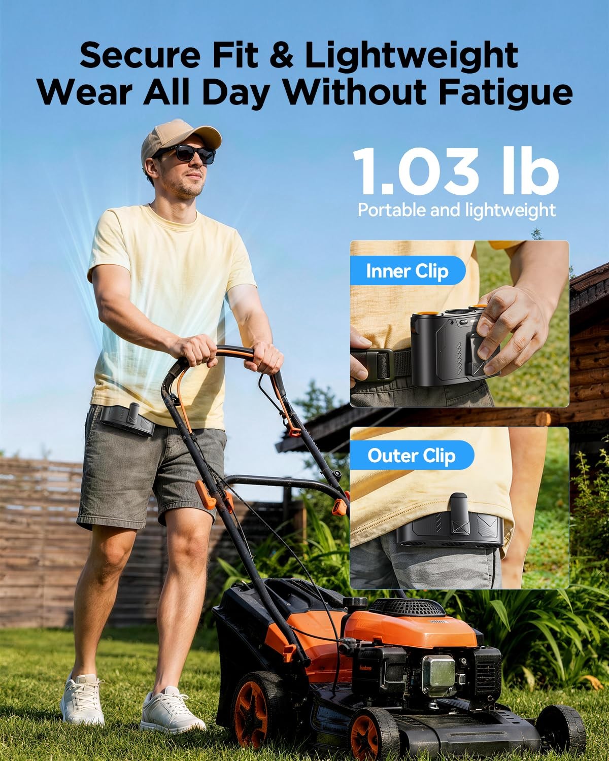 Portable Waist Fan, 16000RPM 3-Head Belt Clip Fan with 8000mAh Battery, 100 S…