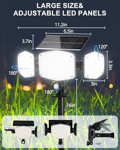 Solar Motion Sensor Outdoor Lights 208 LED 270° Wide Angle Flood Lights 2 Pack