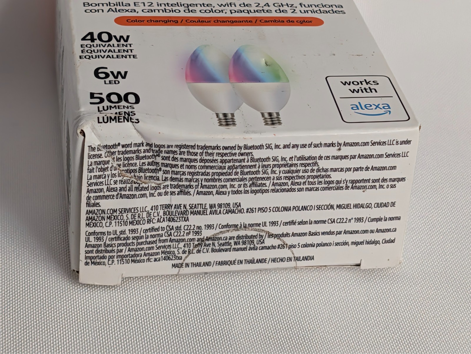 Amazon Basics Smart E12 LED Bulb Color Changing Alexa Wi-Fi 2-Pack 840324422221