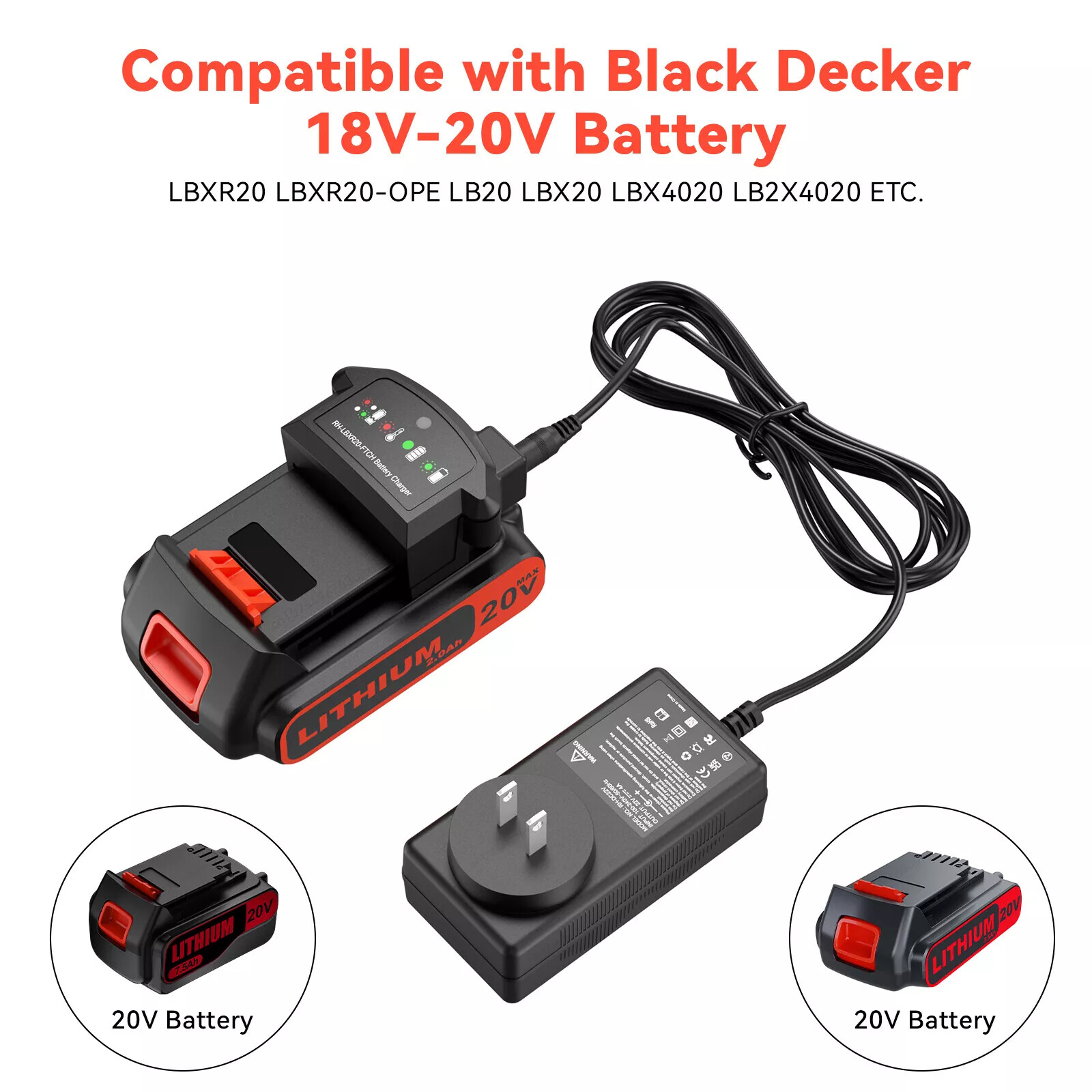 20V Charger LCS1620 For BLACK & DECKER LBXR20 20V MAX Lithium Battery LBXR20-OPE