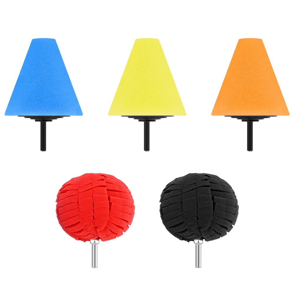 5Pcs Foam Drill Polishing Cone Ball Pads Kit Car Waxing Buffing Wheel Polisher