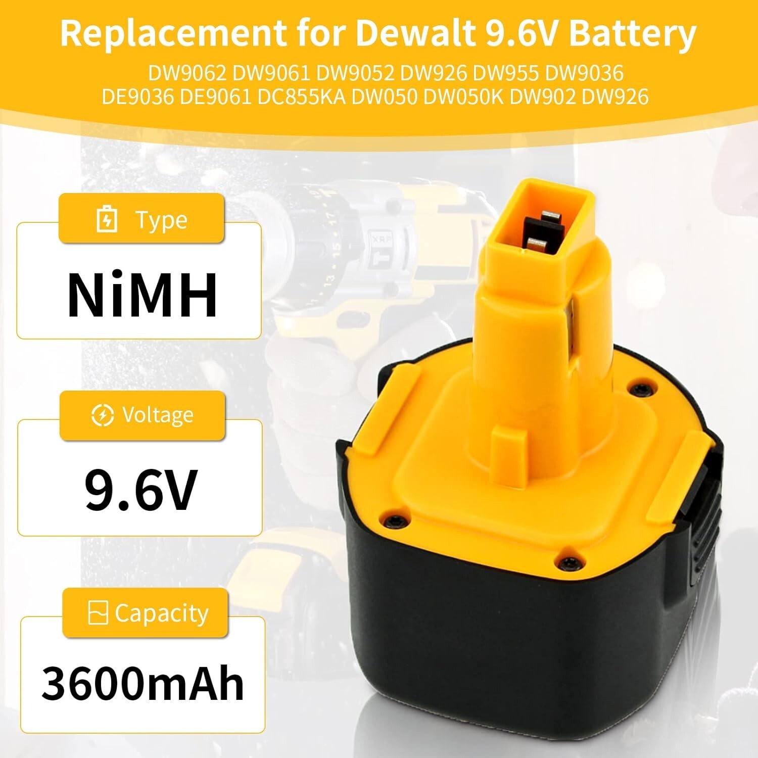 2Pack For DeWalt 9.6V 3.6Ah Battery DW9061 DE9036 DE9061 DE9062 DW926/Charger