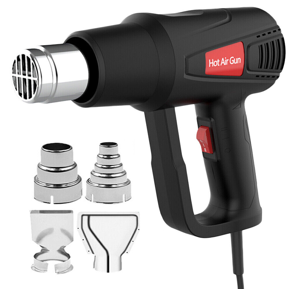 2000W Heat Gun Hot Air Gun High Power Dual Temperature Settings +4 Nozzles Black