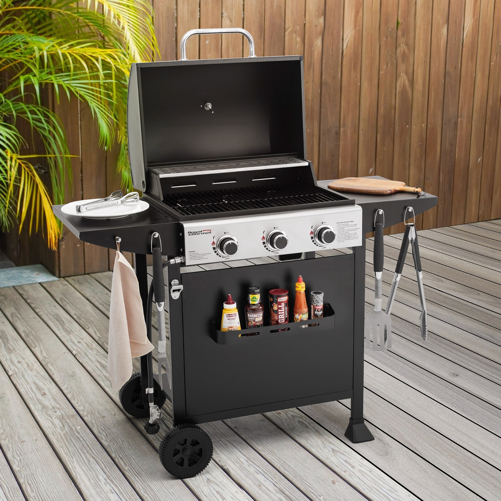 Royal Gourmet 3-Burner BBQ Liquid Propane Gas Gril lwith Front Spice Rack Black