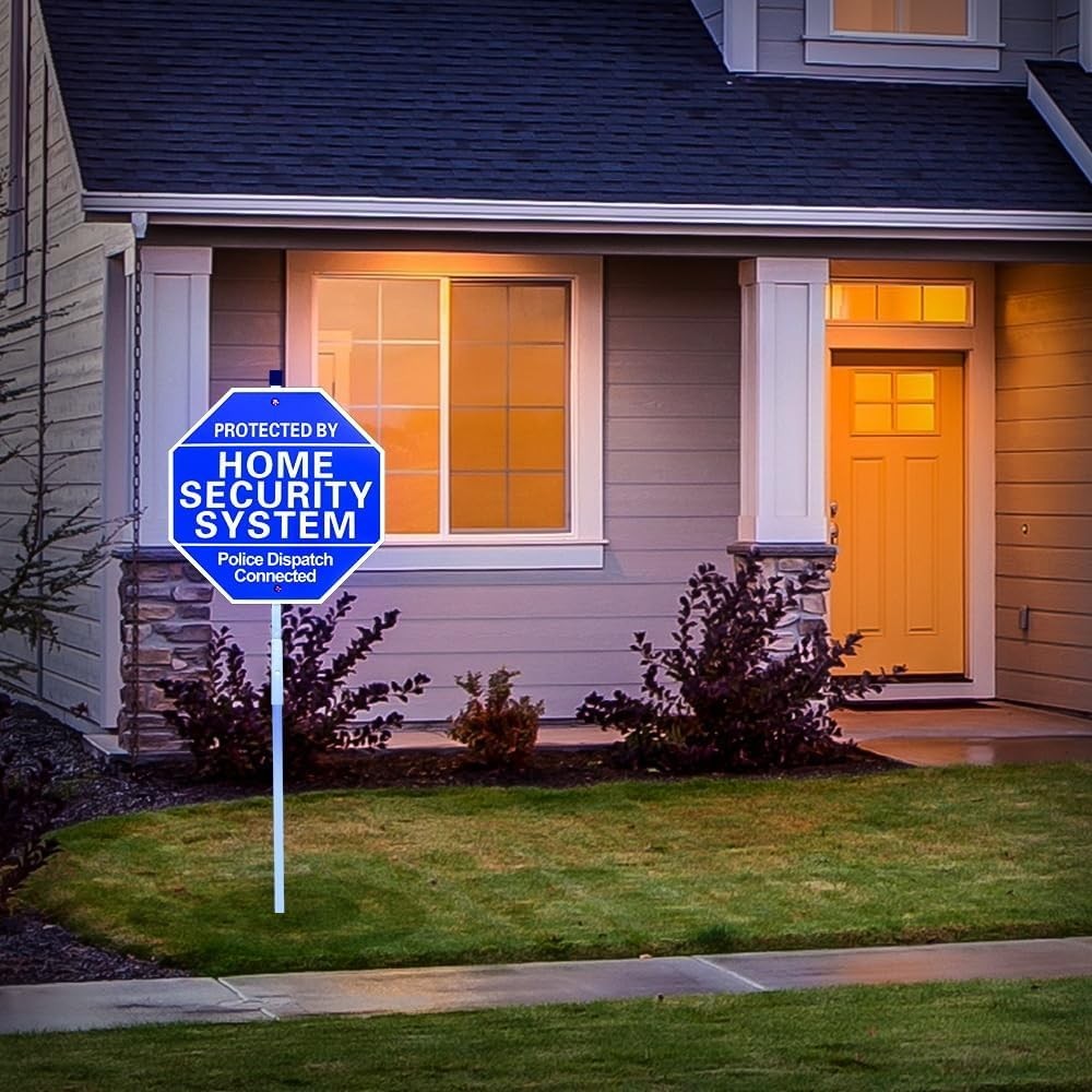 Home Security Sign for Yard 10×28 Police Dispatch Protected Warning With Stake