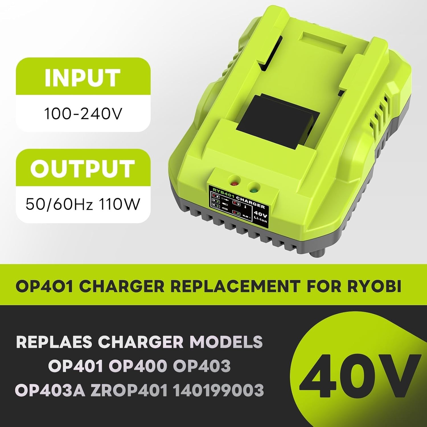 Rapid Charging OP401 Replacement for Ryobi 40V Battery Charger – Safe & Durable