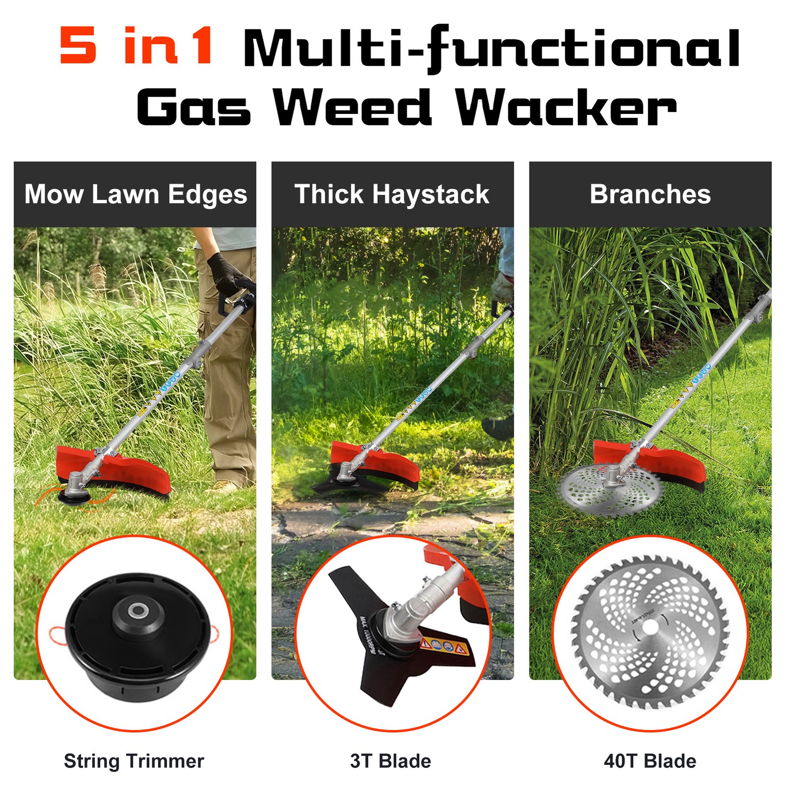 5-in-1 Multi-Functional Trimming Tools Gas Hedge Trimmer 52CC Weed Eater NEW