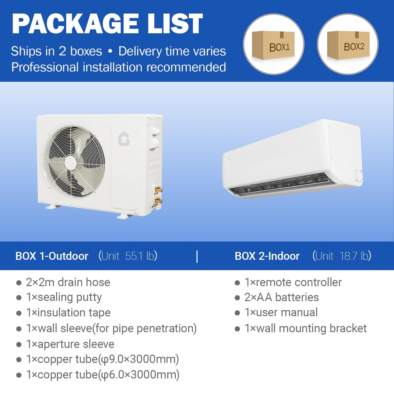 18000 BTU Mini Split Air Conditioner & Heater Pump System 19 SEER2 Ductless 230V