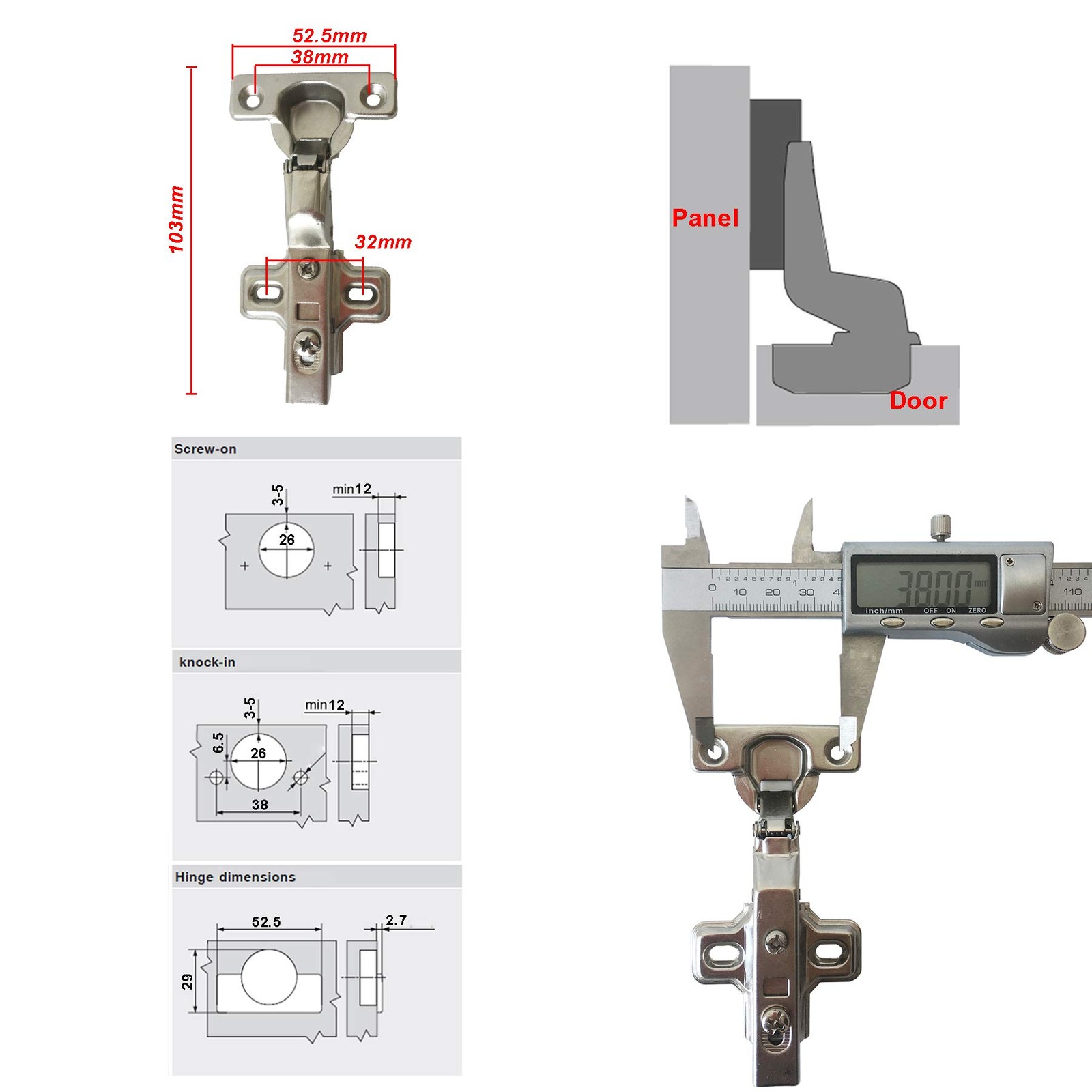 4 Pack 26mm 95 Degree Inset Soft Closing Hinges Clipon Cabinet Door