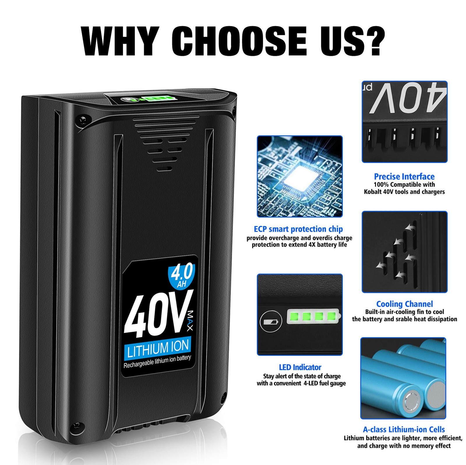 40V 4Ah Lithium Ion Battery For Kobalt 40V Max Tool KB540C-06 KB245-06 KB240-06