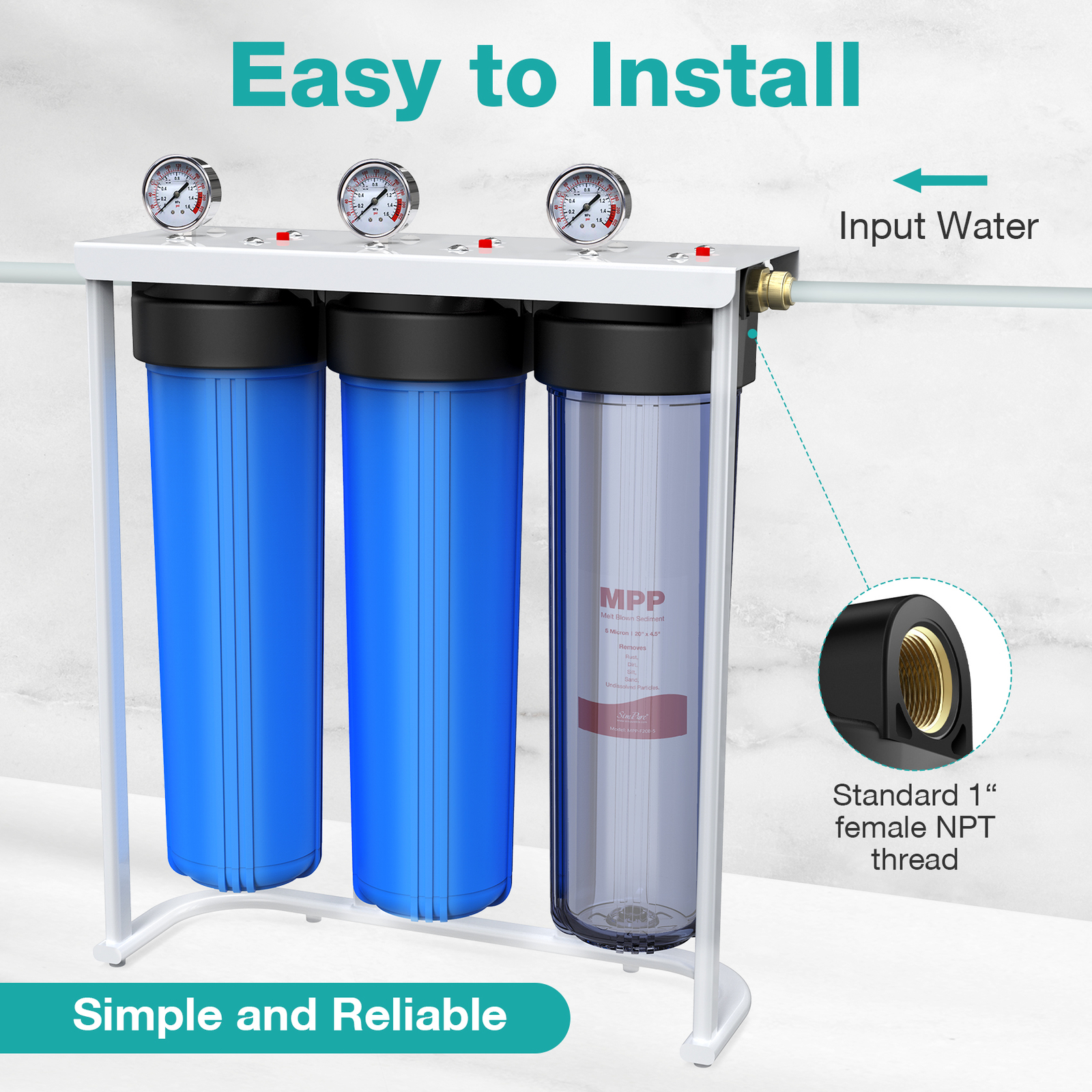 Big Blue Whole House Water Filter System 20″x4.5″ Sediment Filter 100000 Gal