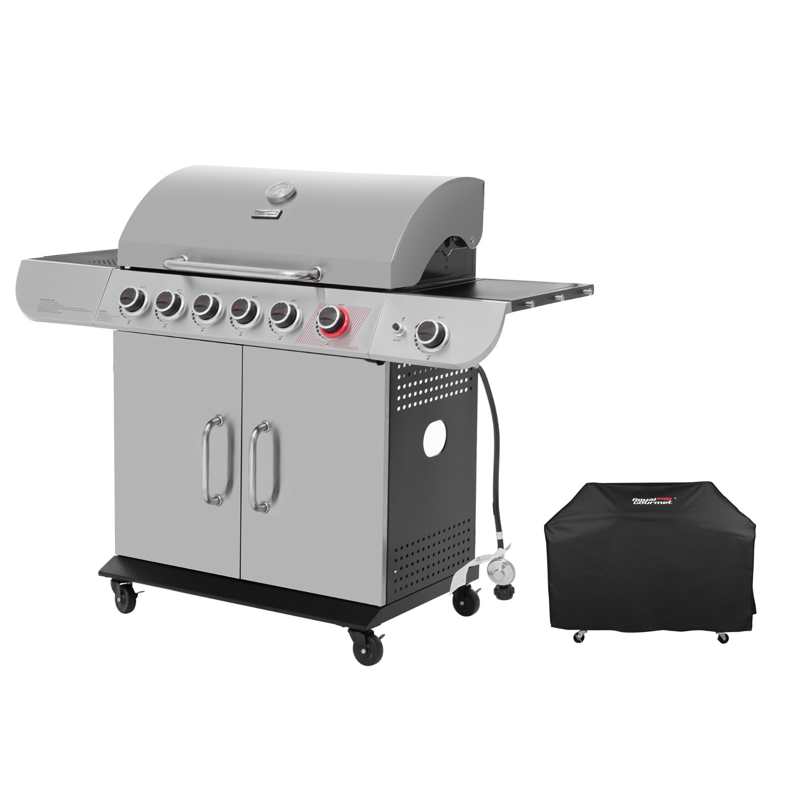 Royal Gourmet 6-Burner Gas Grill with Sear Burner ,Side Burner,and cover ,Silver