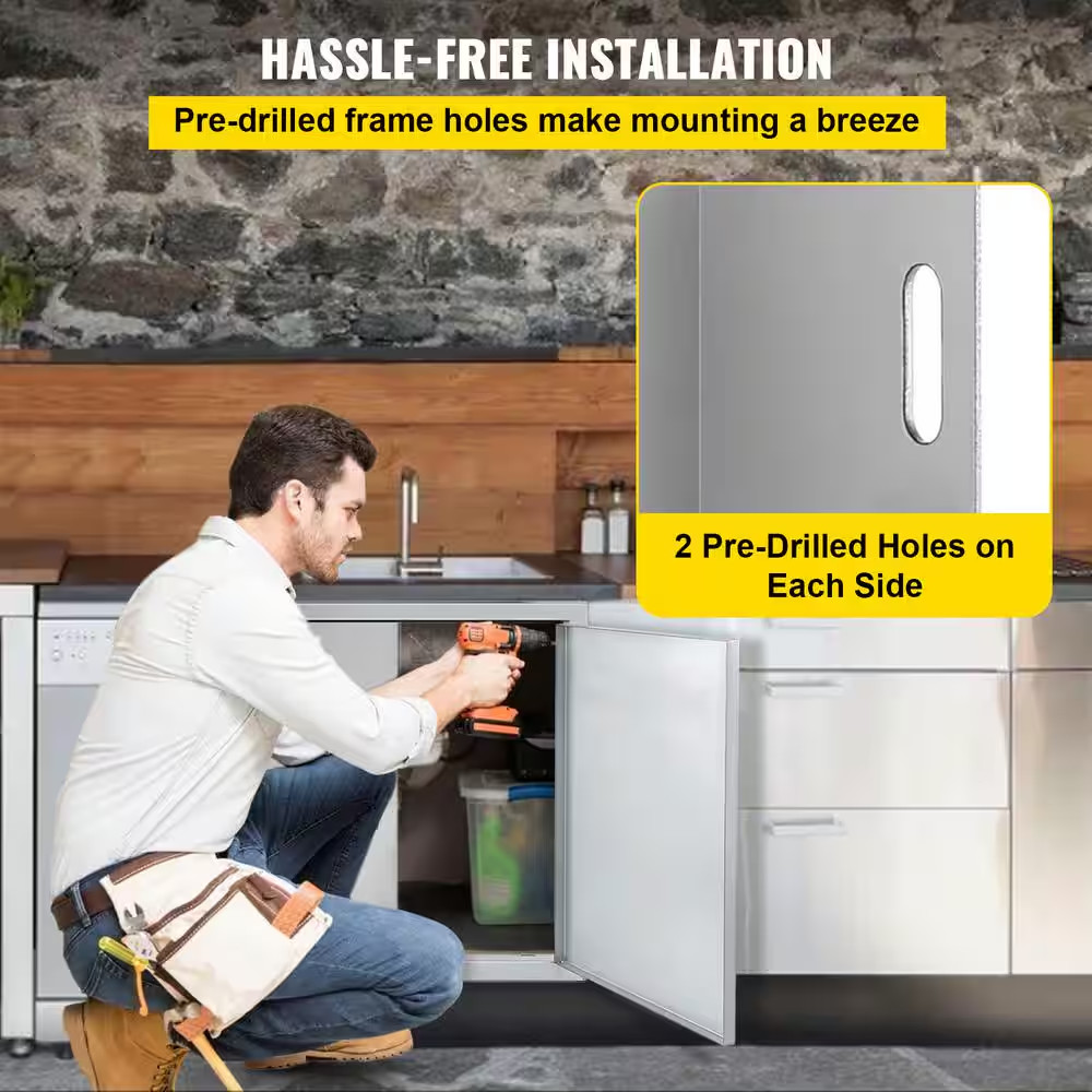 BBQ Access Door Vertical Single BBQ Door Stainless Steel w /Recessed Handle Door